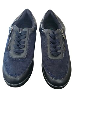Women's Navy Suede & Leather Zip-Detail Casual Sneakers